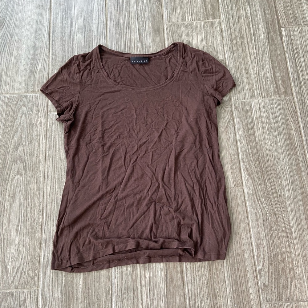 🔥3 for $5 Attention Brown Scoop Neck Cap Sleeve Top Blouse